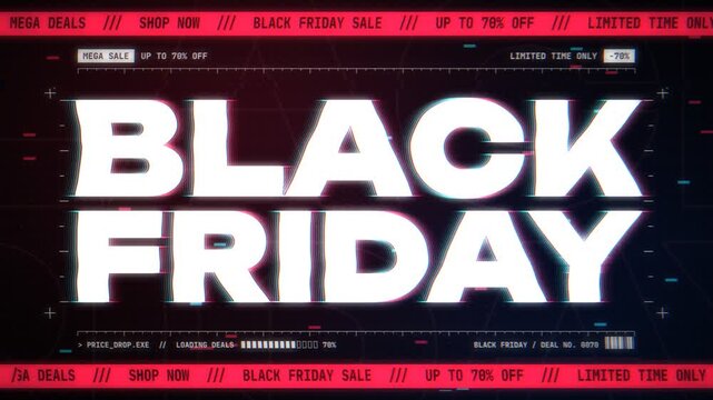 Black Friday promotional sale background with glitch typography and RGB split animation in 4K