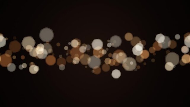 Futuristic brown and white glowing hexagonal bokeh particles flowing in horizontal wave motion on dark background video