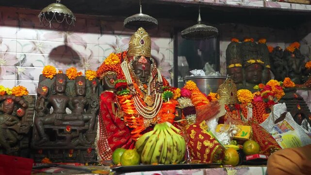 Maa Kot Bhramari Devi Idol with Hindu Deities Inside Temple, Uttarakhand, India