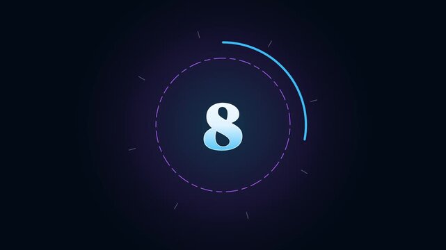 Digital Countdown Timer with Futuristic Neon Circle and Number 8.