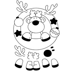 black and white reindeer clipart with holiday ornaments for design © MstMarufa