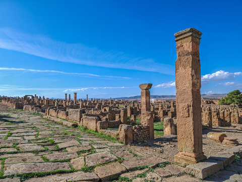 View of the Ancient Roman City Ruins and UNESCO World Heritage Archaeological Site of Timgad in Batna, Algeria