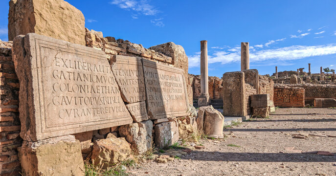 View of the Ancient Roman City Ruins and UNESCO World Heritage Archaeological Site of Timgad in Batna, Algeria