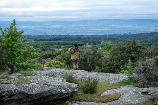 Wide view of the airsoft playing area covering more than twenty five hectares near Carcassonne, France