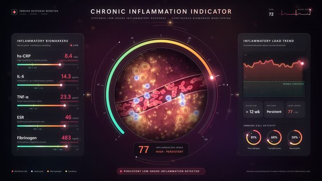Chronic Inflammation Indicator Medical Dashboard With Inflamed Tissue Microscope View Biomarker Panel