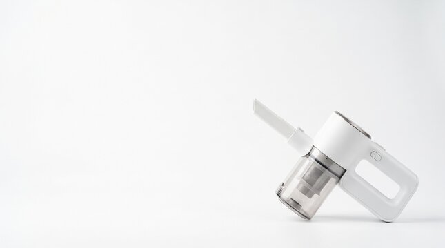 Modern White Cordless Handheld Vacuum Cleaner with Transparent Dustbin on a White Background