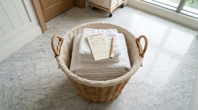 Laundry Basket with Folded Linens and Requisition Form