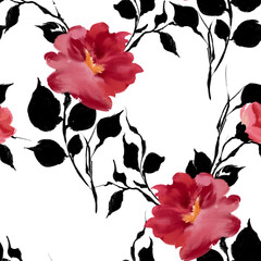 Painting flowers pattern. Seamless floral pattern design © akın demirci