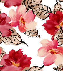 Painting flowers pattern. Seamless floral pattern design © akın demirci