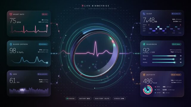 smart ring biometric health tracking hud interface dashboard seamless loop