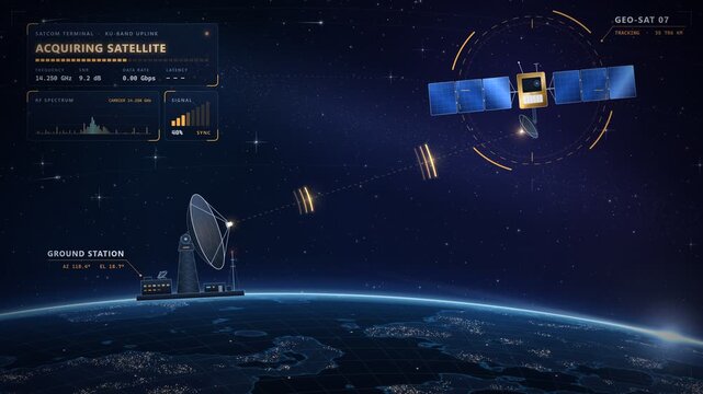 Satellite Communication Link Established Ground Station Connecting Orbiting Satellite
