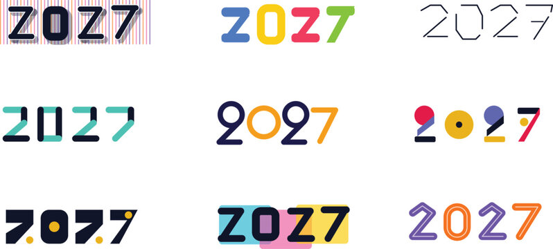 creative 2027 new year typography design collection with colorful modern numbers