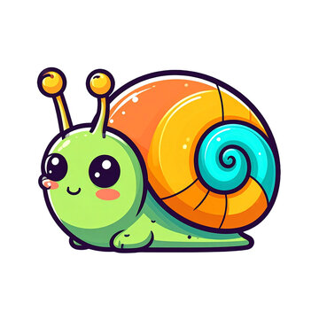 Cute Cartoon Baby Snail with Colorful Spiral Shell