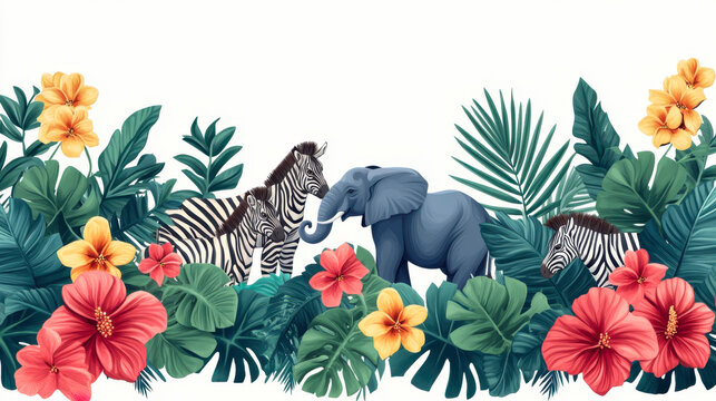 seamless pattern with safari animals and palm trees