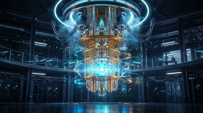 Futuristic Quantum Computer Processor in a High-Tech Laboratory