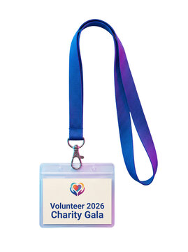 Blue lanyard with charity event badge pass on transparent background