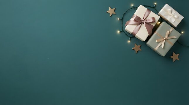 A beautifully styled christmas scene featuring elegantly wrapped gifts perfect for festive backgrounds holiday cards and seasonal promotions creating a warm atmosphere