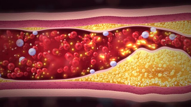 Atherosclerosis Fatty Plaque Cholesterol Buildup Narrowing Artery Blood Flow Medical Animation