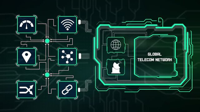 Worldwide global telecom network system visualizing international satellite link data