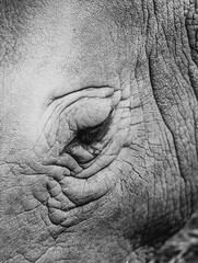 Black and white extreme macro detail of rhinoceros eye and wrinkled textured skin © Saverio