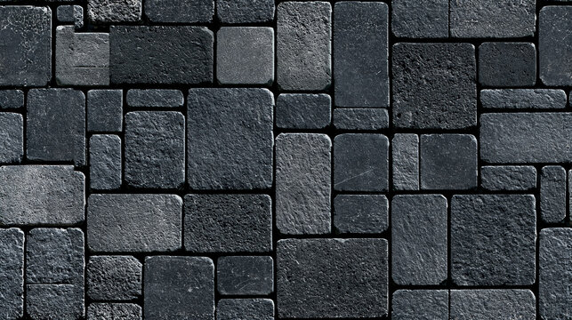 Dark gray stone wall texture background with rectangular tiles and rough surface