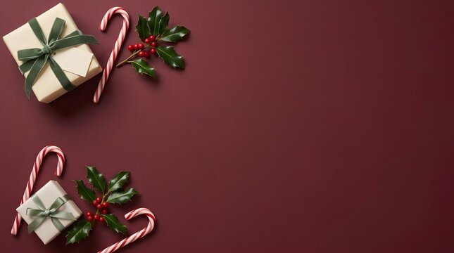 A festive and delightful christmas scene featuring gifts candy canes and pine branches creating a warm and inviting holiday atmosphere for celebrations