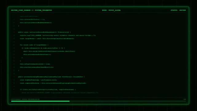 Green Secure Core Daemon Telemetry Source Code Terminal Screen.