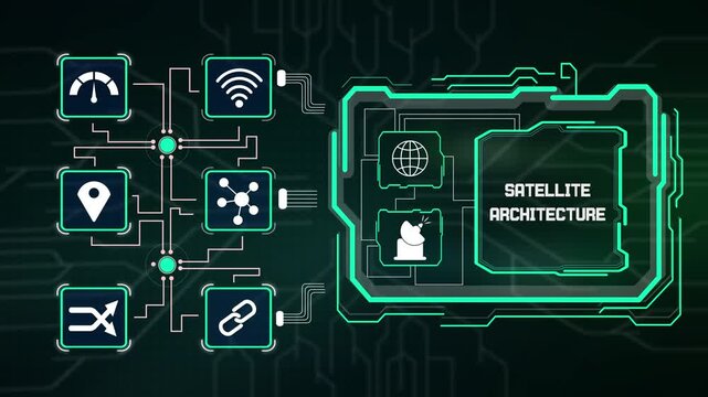 Structural satellite architecture schematic diagram displaying space communication module link