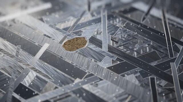 Iron Meteorite Slice With Widmanstatten Crystal Pattern Catching Light Macro