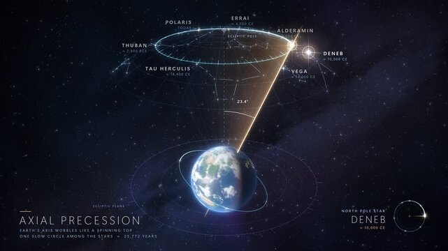 Earth Axial Precession Wobble Changing Pole Star 4K Seamless Loop Animation
