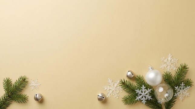 A serene and elegant christmas scene featuring golden ornaments and lush greenery perfect for holiday celebrations and festive digital designs