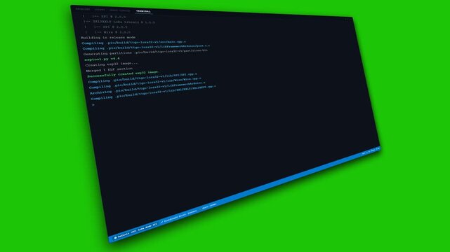 Angled Computer Screen Displaying Command Line Terminal Code on Green Screen