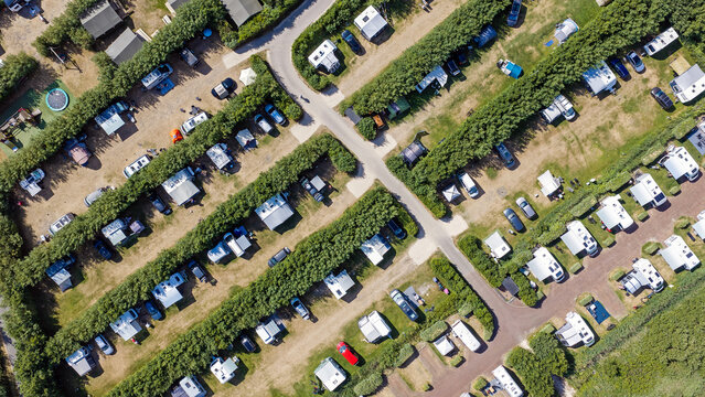 Aerial top-down view of a campsite in the Netherlands