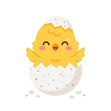 Cute chick hatching from egg vector illustration