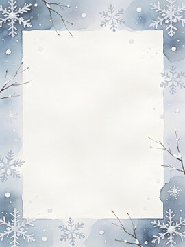 Watercolor Snowflake Vertical Frame Winter Background with Copy Space