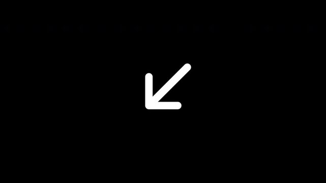 White Diagonal Arrow Pointer Animation on a Black Background for Minimalist UI and Navigation Graphics