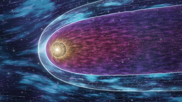 Solar System Heliosphere Bow Wave and Particle Stream Animation in Deep Space