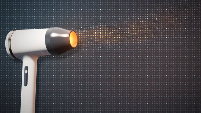 Modern Hair Dryer Blowing Hot Air Creating Heat Distortion Wave