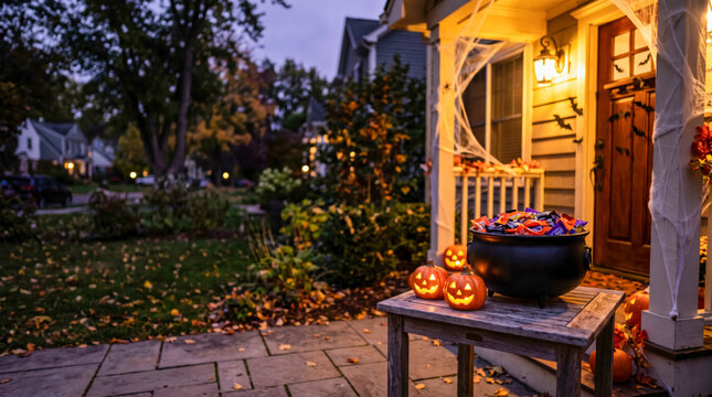 Cozy Halloween Porch With Candy And Glowing Pumpkins