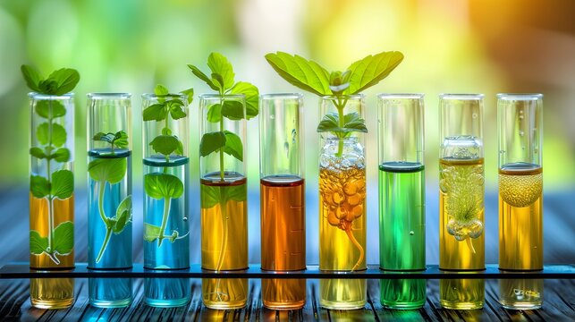 Exploring genetically modified plants  laboratory test tubes and concepts of organism reproduction