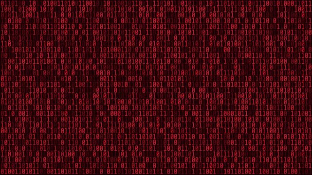 Red binary code data system error alert cyber threat background, seamless loop background animation