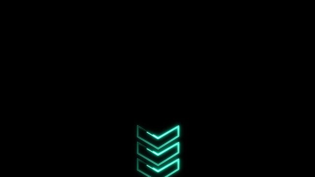 Animated cyan glowing neon chevron arrows moving downward on black background, perfect for UI down navigation, scroll indicator, and modern futuristic design.