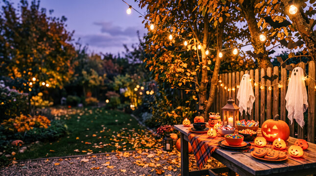 Enchanted Halloween Garden Party With Glowing Pumpkin Decorations