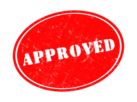 A red oval stamp with the word approved written in white bold letters, isolated on a black background, for business and, document validation isolated on a transparent background