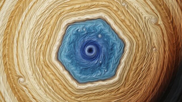 Saturn Hexagon Storm Rotating Cloud Patterns At North Pole Gas Giant 4K Loop