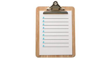 Wooden clipboard with lined paper and metal clip © Marina