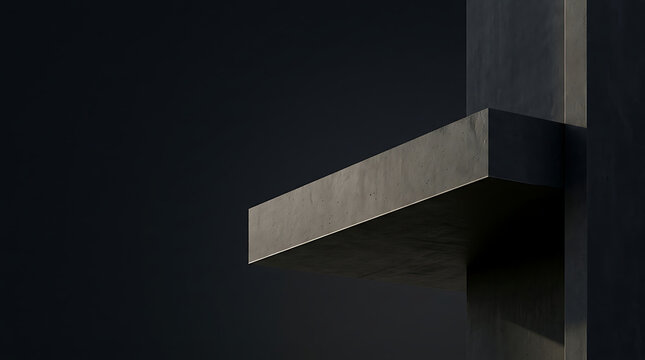 Modern concrete structure with sharp angles and dramatic lighting, creating a minimalist abstract composition