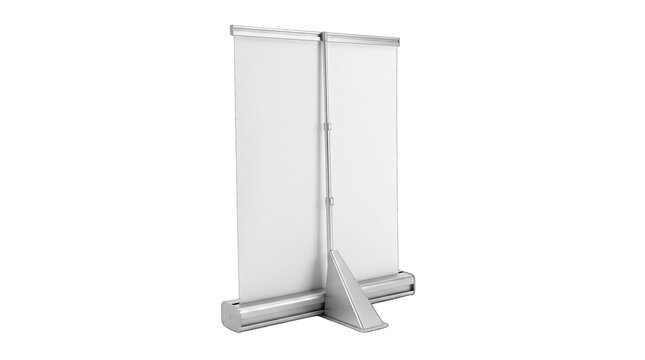 Blank White Retractable Roll Up Banner Stand Mockup Template for Trade Show Exhibition Advertising Display png, isolated on a transparent background