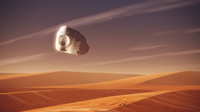 A Cinematic 3D Animation of Phobos Rising Over the Martian Desert Dunes at Night