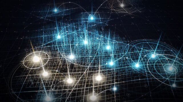City Points Lighting Up One By One Night City Map Glowing Nodes Illuminating Streets Seamless Loop